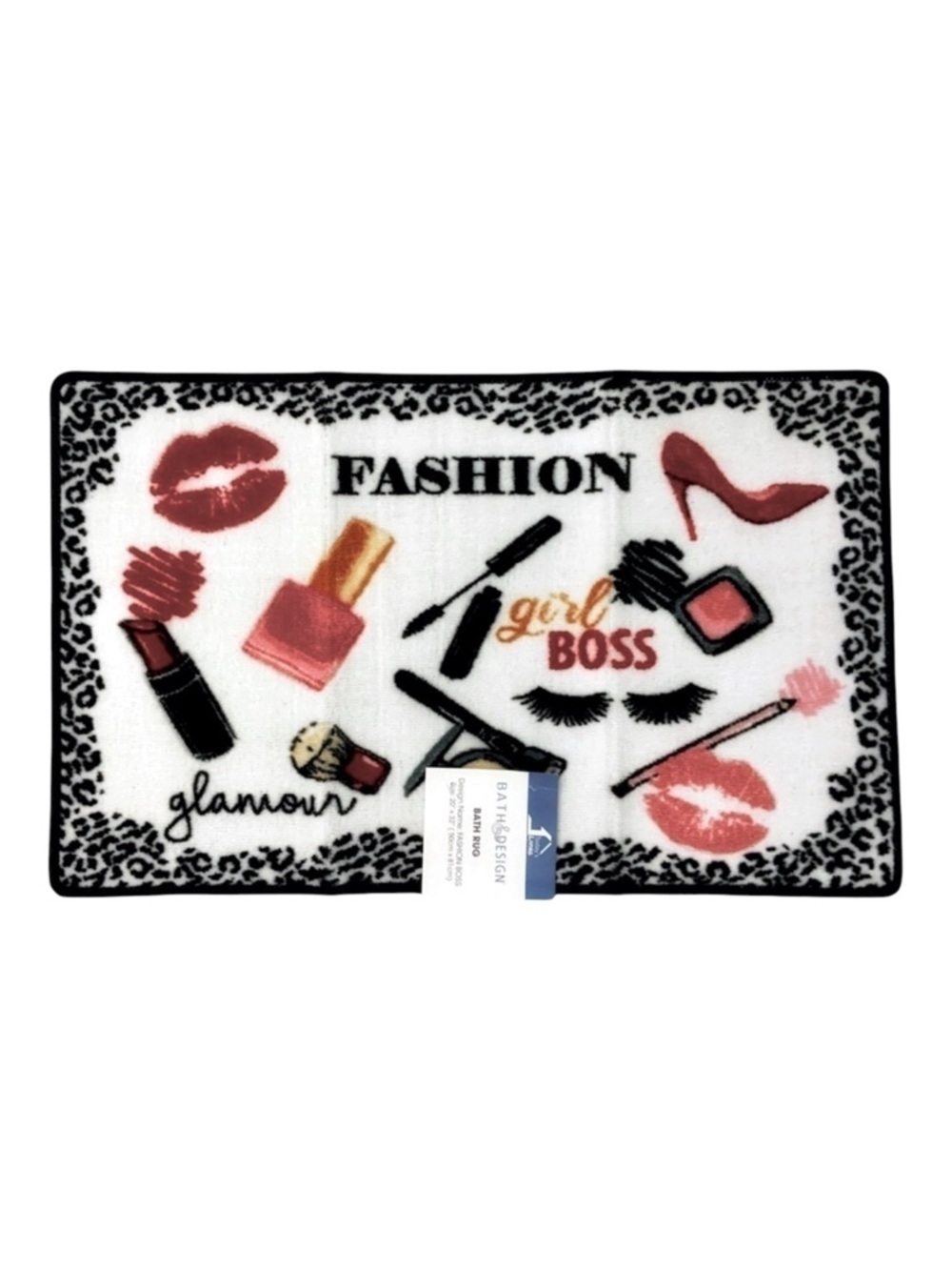 Fashion Girl Boss Animal Print Makeup Mat Rug 20 in X 32” White Pink Black Multi